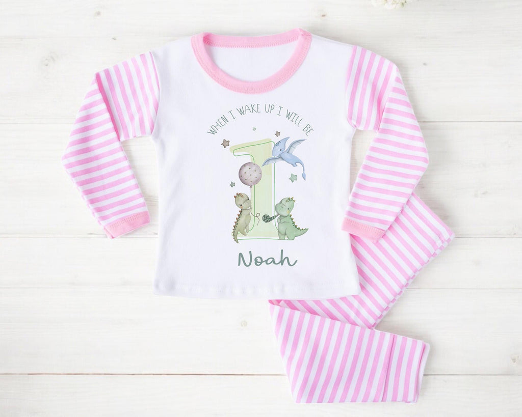 Personalised Dinosaur First Birthday Pyjamas, When I Wake Up I'll Be One Birthday, Birthday Nightwear Birthday Outfit TShirt