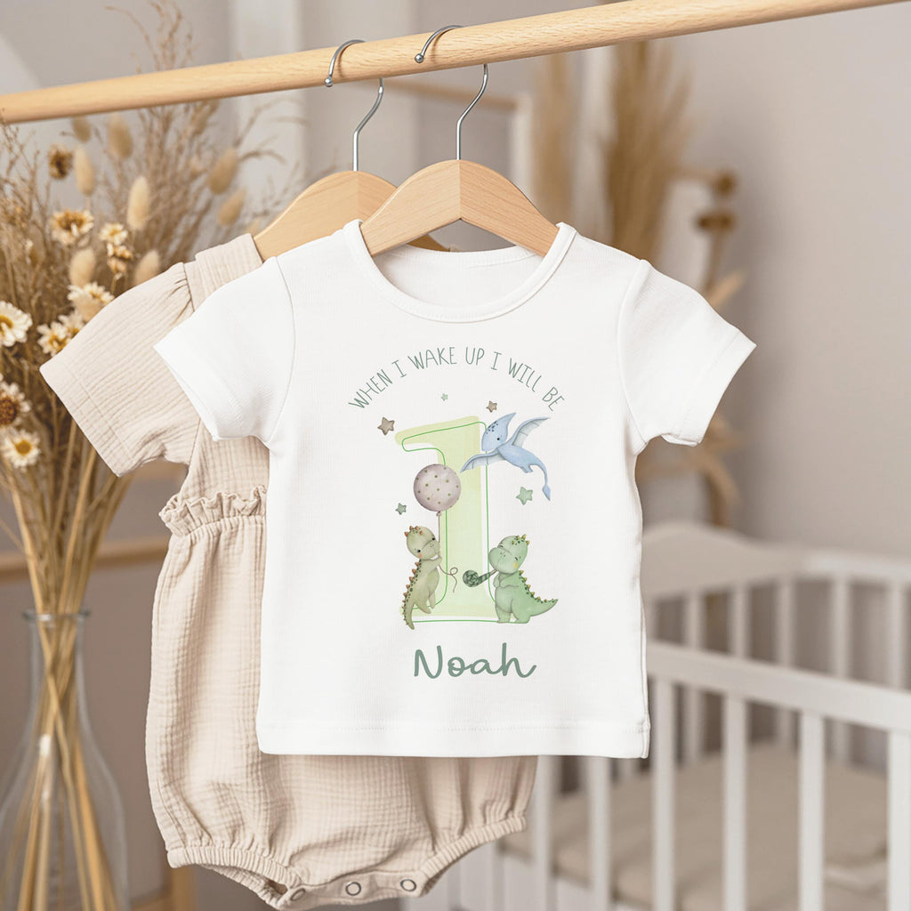 Personalised Dinosaur First Birthday Pyjamas, When I Wake Up I'll Be One Birthday, Birthday Nightwear Birthday Outfit TShirt