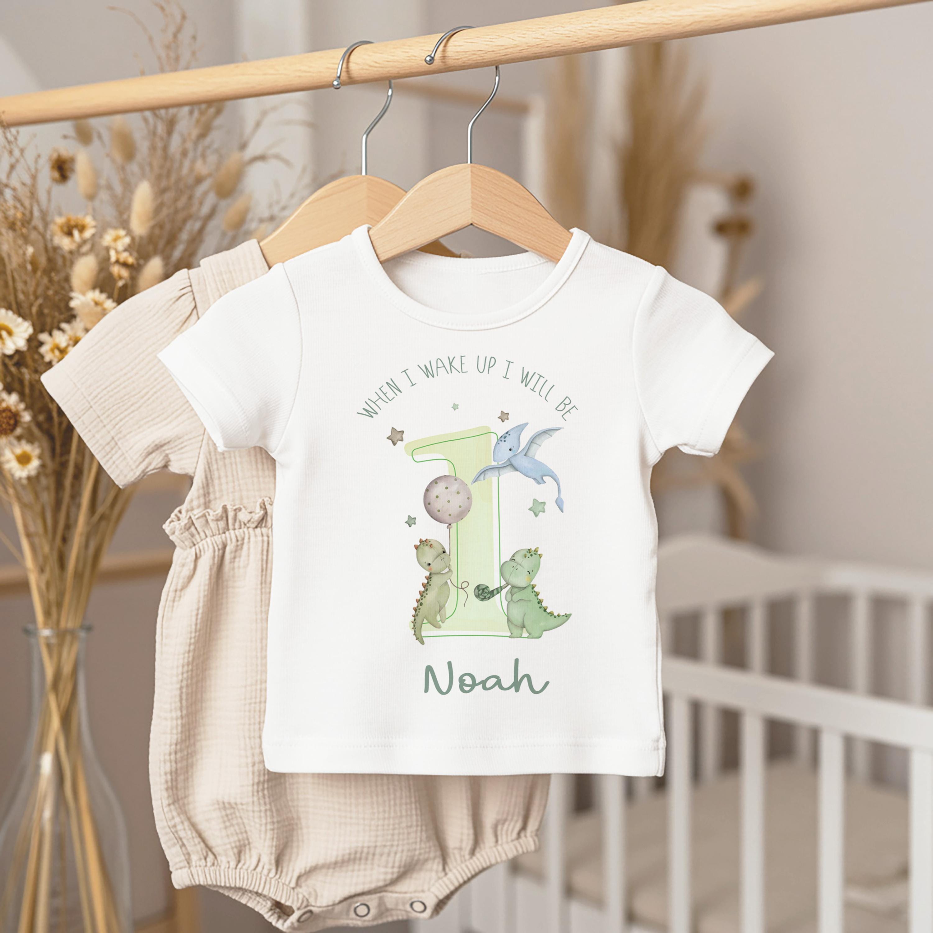 Personalised Dinosaur First Birthday Pyjamas, When I Wake Up I'll Be One Birthday, Birthday Nightwear Birthday Outfit TShirt