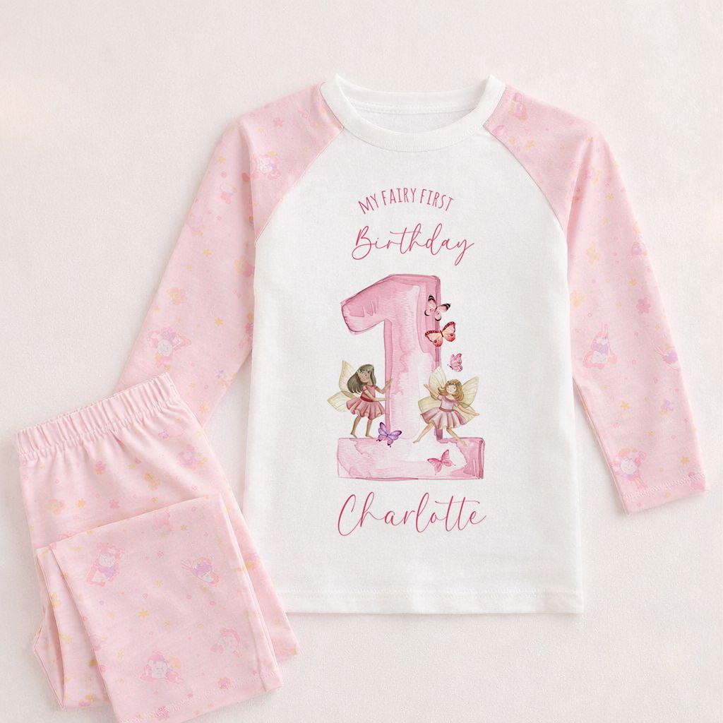 Personalised Fairy 1st birthday pyjamas, When I wake up I will be one outfit, Butterfly fairy theme birthday pjs
