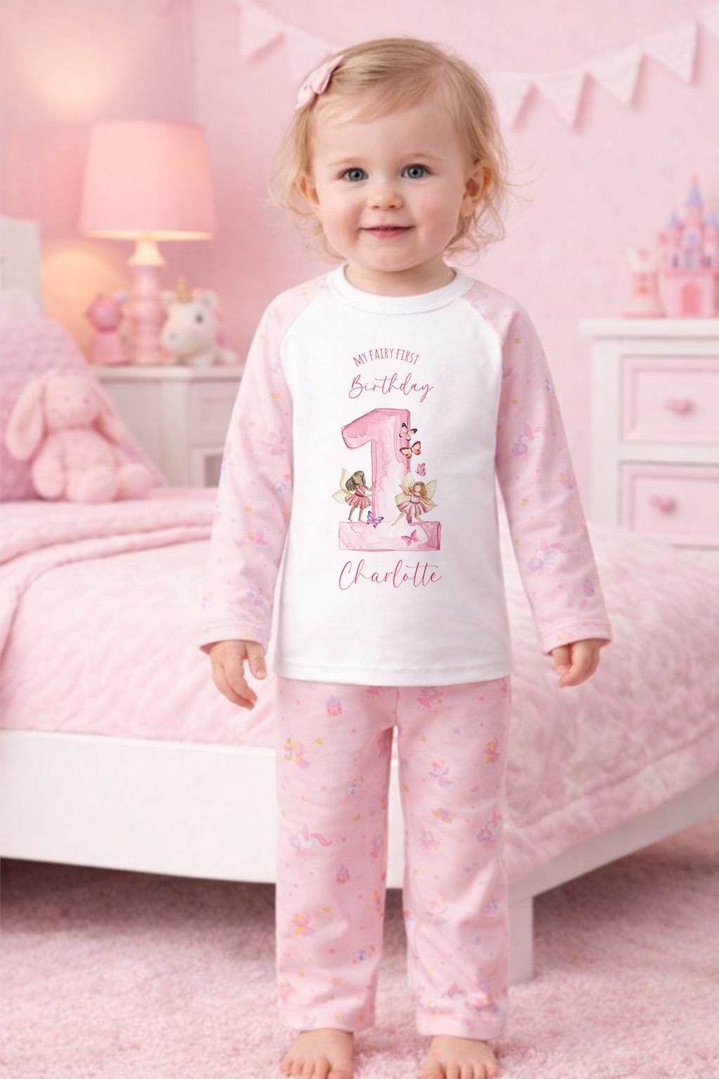 Personalised Fairy 1st birthday pyjamas, When I wake up I will be one outfit, Butterfly fairy theme birthday pjs
