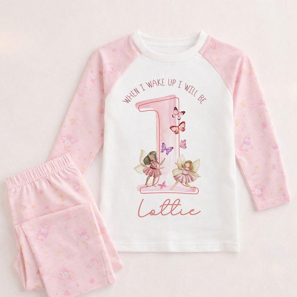 Personalised Fairy 2nd birthday pyjamas, When I wake up I will be two outfit, Butterfly fairy theme birthday pjs