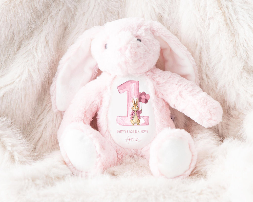 Personalised First Birthday Gift Birthday Soft Toy Keepsake, Name Bunny Grand son Grand daughter Niece Nephew 1st Birthday Gift Idea