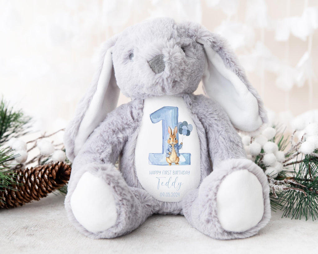 Personalised First Birthday Gift Birthday Soft Toy Keepsake, Name Bunny Grand son Grand daughter Niece Nephew 1st Birthday Gift Idea