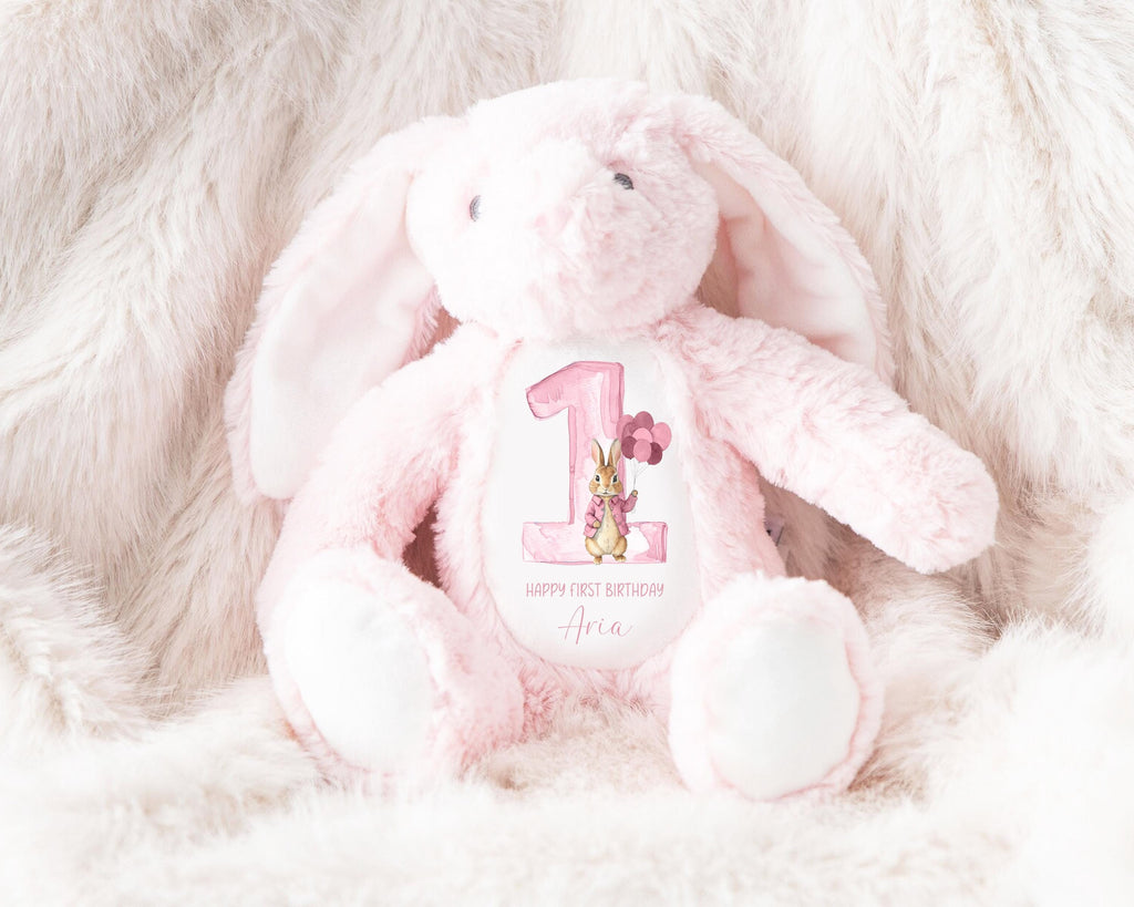 Personalised First Birthday Gift Birthday Soft Toy Keepsake, Name Bunny Grand son Grand daughter Niece Nephew 1st Birthday Gift Idea