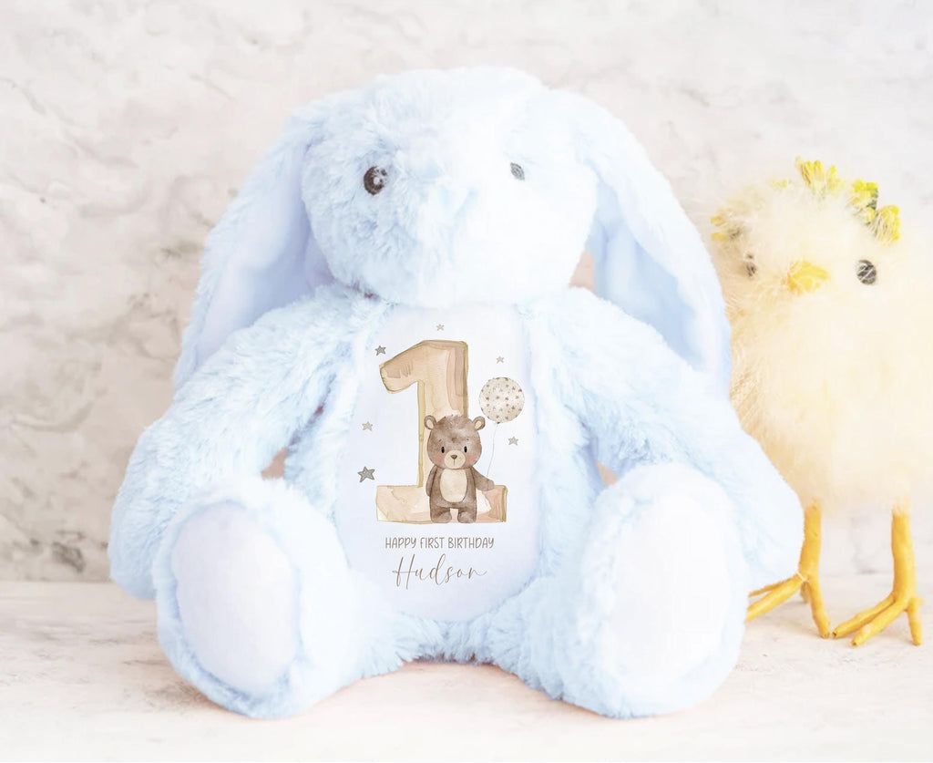 Personalised First Birthday Gift Birthday Soft Toy Keepsake, Name Bunny Grand son Grand daughter Niece Nephew 1st Birthday Gift Idea