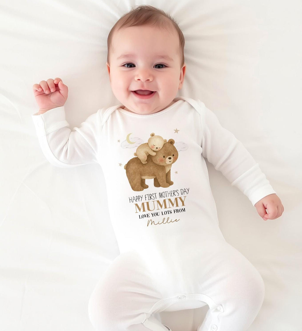 Personalised First Mother's Day Gift, Our 1st Mother's Day Sleepsuit, Babies Bunny Mother's Day Outfit