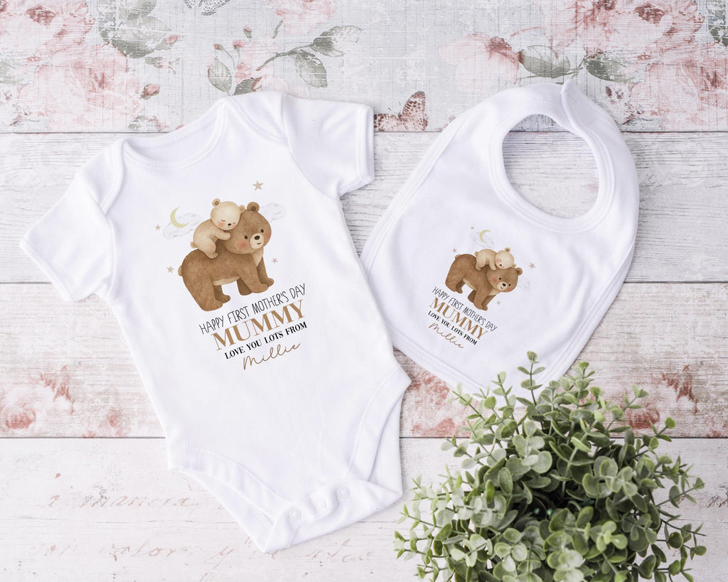 Personalised First Mother's Day Gift, Our 1st Mother's Day Sleepsuit, Babies Bunny Mother's Day Outfit