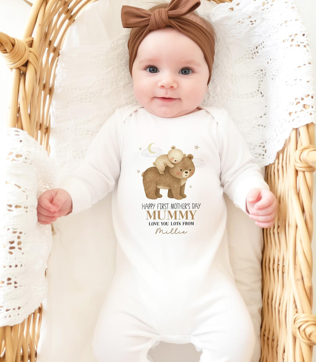 Personalised First Mother's Day Gift, Our 1st Mother's Day Sleepsuit, Babies Bunny Mother's Day Outfit