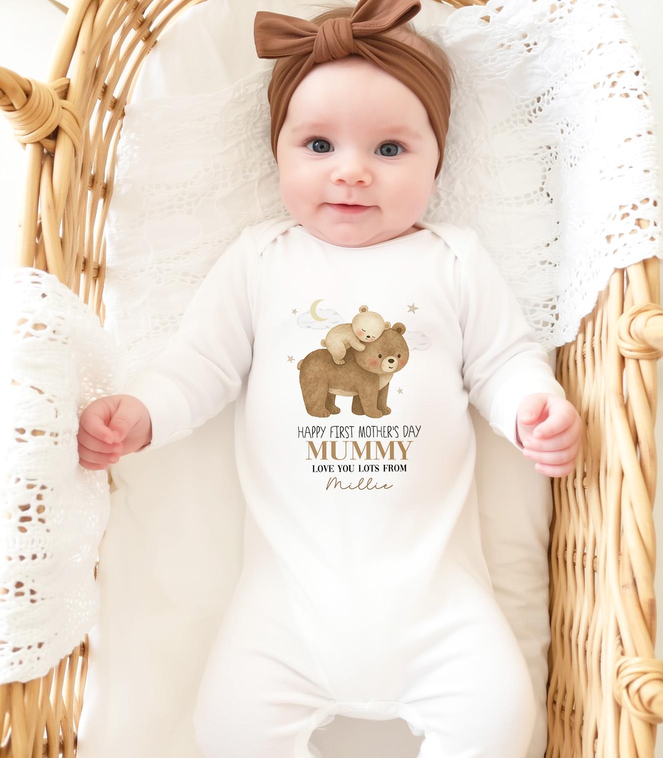 Personalised First Mother's Day Gift, Our 1st Mother's Day Sleepsuit, Babies Bunny Mother's Day Outfit