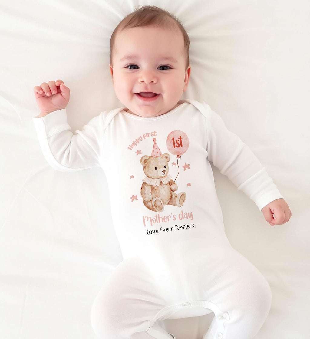 Personalised First Mother's Day Gift, Our 1st Mother's Day Sleepsuit, Babies Teddy Mother's Day Outfit