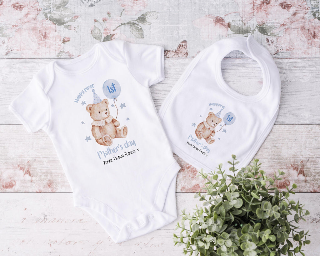 Personalised First Mother's Day Gift, Our 1st Mother's Day Sleepsuit, Babies Teddy Mother's Day Outfit