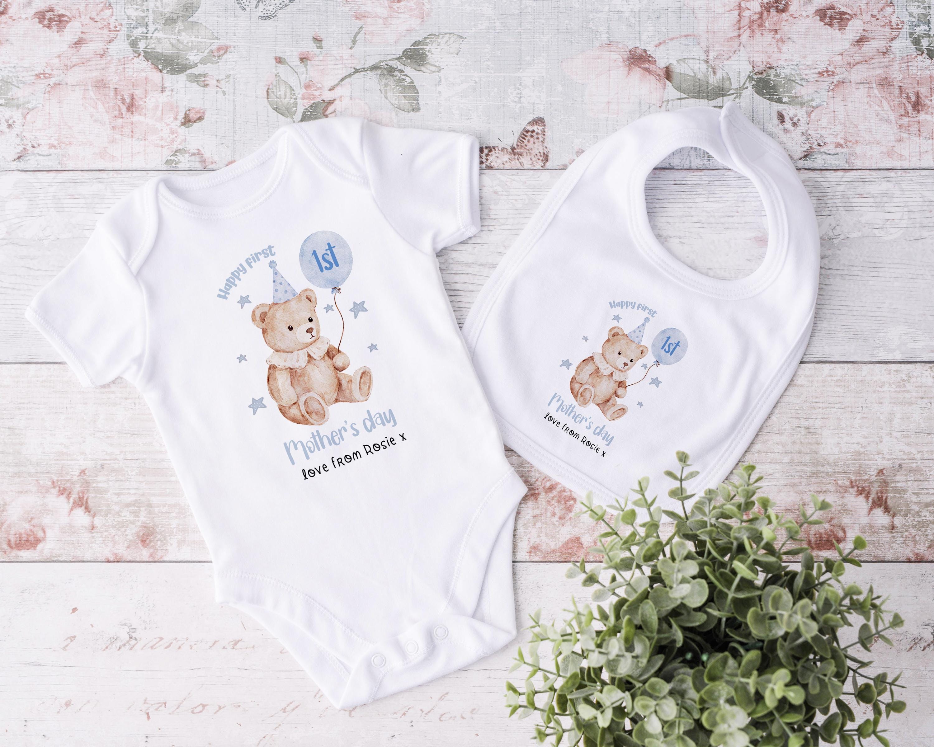 Personalised First Mother's Day Gift, Our 1st Mother's Day Sleepsuit, Babies Teddy Mother's Day Outfit