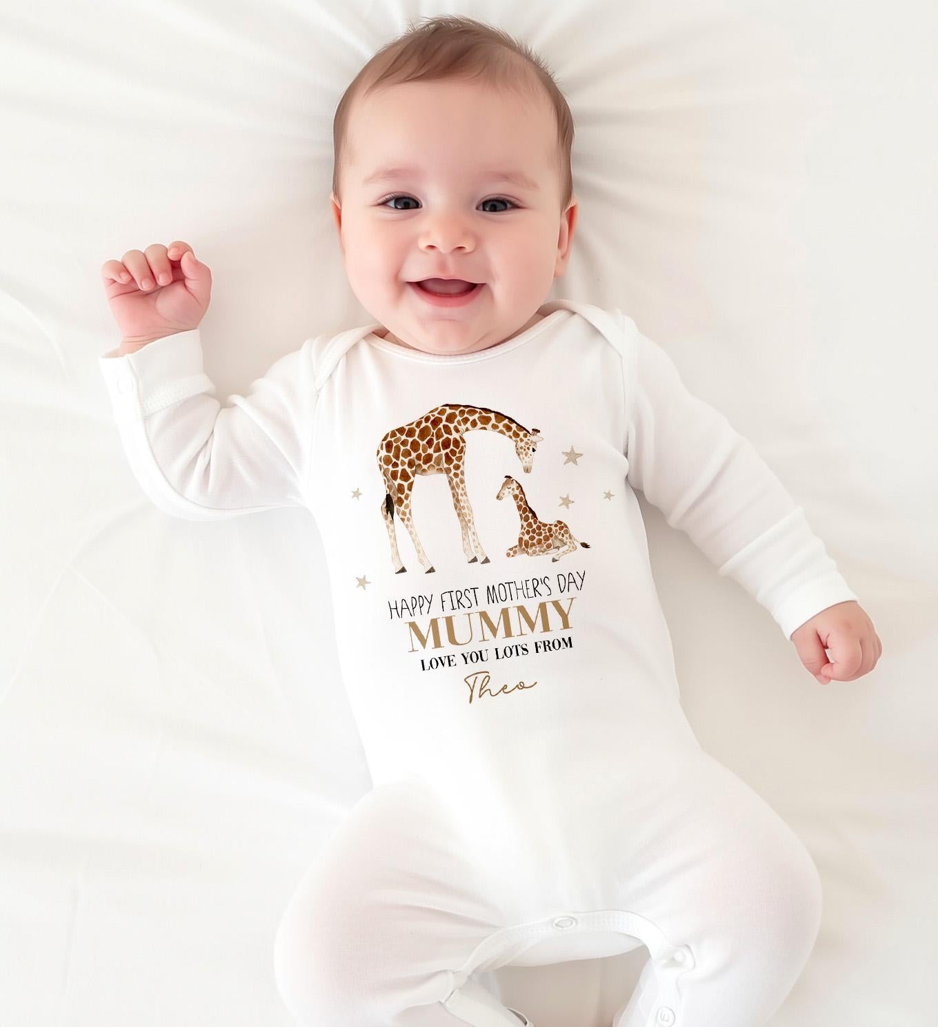 Personalised First Mother's Day Gift, Our 1st Mother's Day Top, Babies Giraffe Mother's Day Outfit
