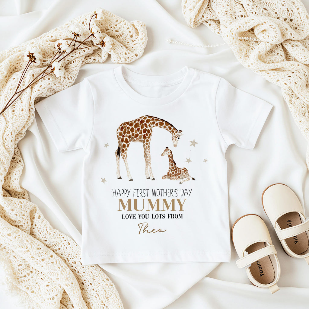 Personalised First Mother's Day Gift, Our 1st Mother's Day Top, Babies Giraffe Mother's Day Outfit