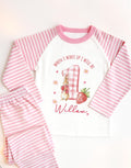 Personalised Girl Pink Strawberry Birthday Pyjamas, When I Wake Up I’ll Be 1 PJs, Toddler Birthday Pjs, Berry First Pyjamas