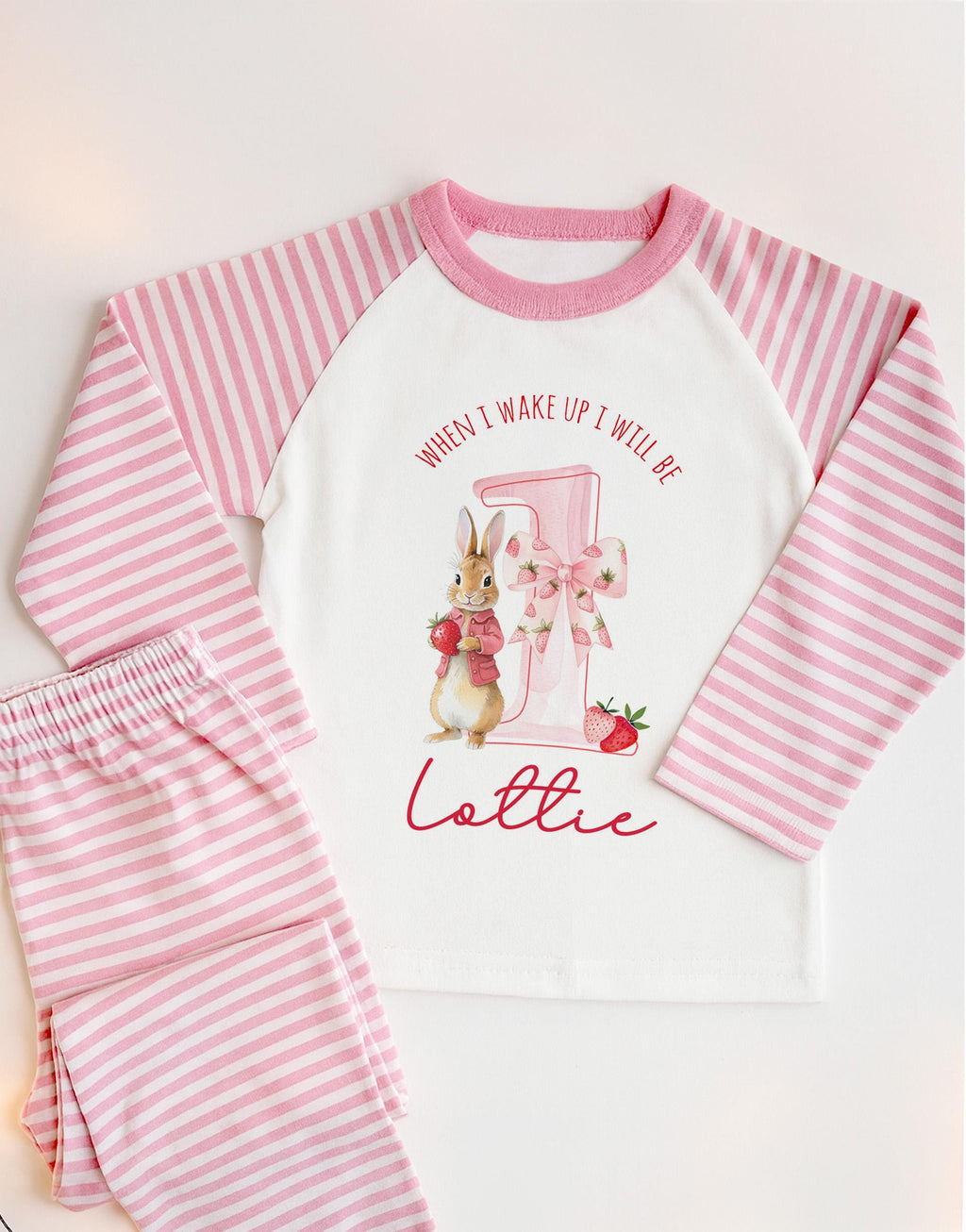 Personalised Girl Pink Strawberry Birthday Pyjamas, When I Wake Up I’ll Be 1 PJs, Toddler Birthday Pjs, Berry First Pyjamas