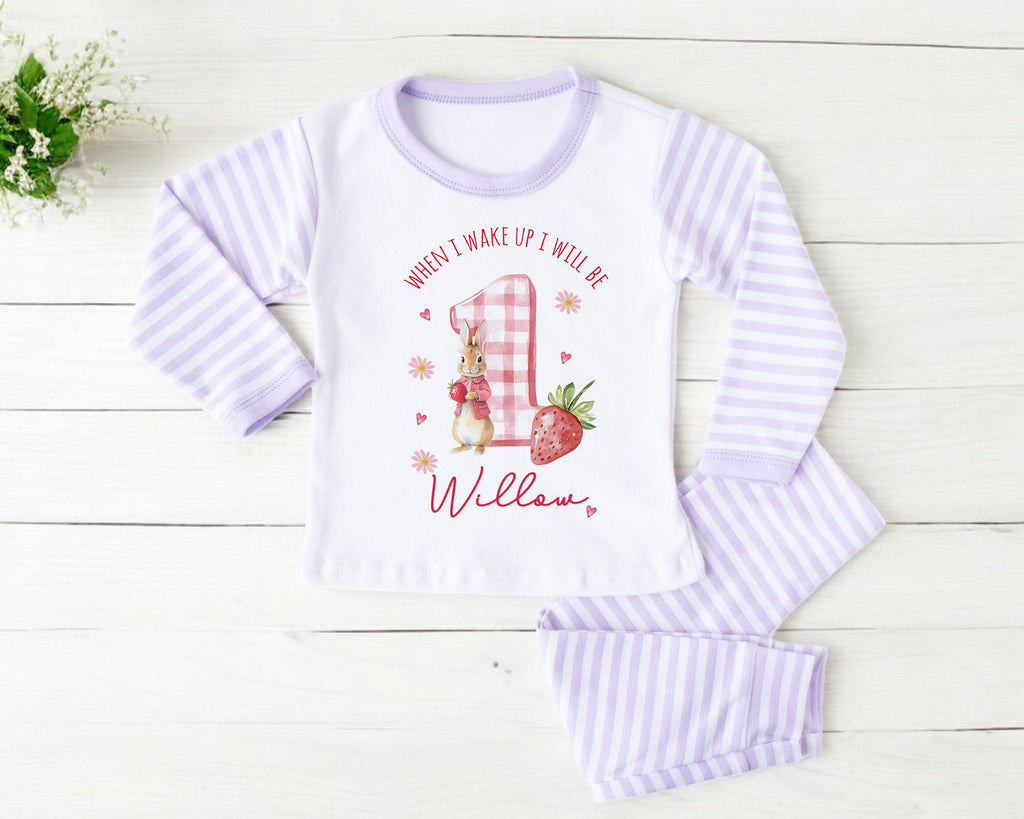 Personalised Girl Pink Strawberry Birthday Pyjamas, When I Wake Up I’ll Be 1 PJs, Toddler Birthday Pjs, Berry First Pyjamas