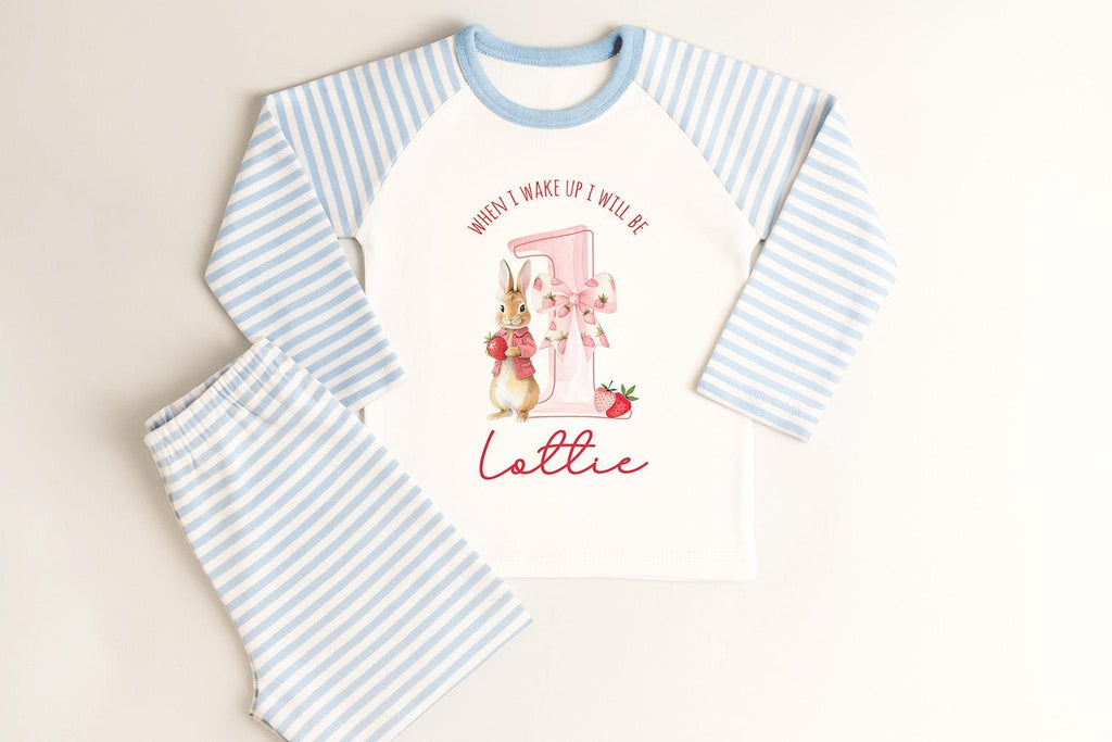 Personalised Girl Pink Strawberry Birthday Pyjamas, When I Wake Up I’ll Be 1 PJs, Toddler Birthday Pjs, Berry First Pyjamas