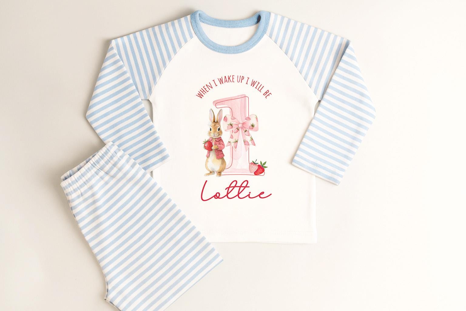 Personalised Girl Pink Strawberry Birthday Pyjamas, When I Wake Up I’ll Be 1 PJs, Toddler Birthday Pjs, Berry First Pyjamas