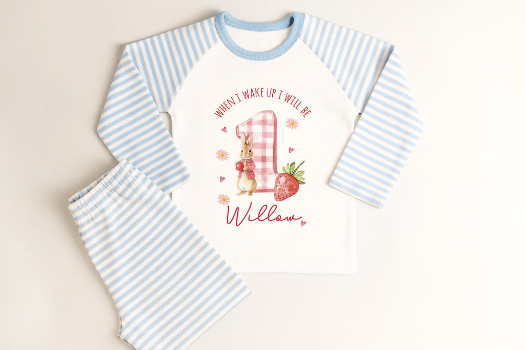 Personalised Girl Pink Strawberry Birthday Pyjamas, When I Wake Up I’ll Be 1 PJs, Toddler Birthday Pjs, Berry First Pyjamas