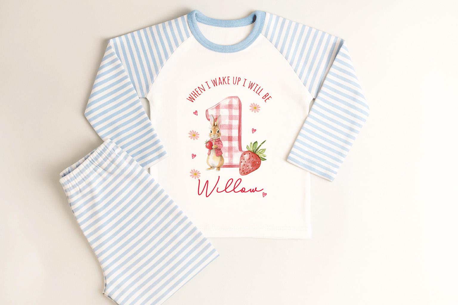 Personalised Girl Pink Strawberry Birthday Pyjamas, When I Wake Up I’ll Be 1 PJs, Toddler Birthday Pjs, Berry First Pyjamas