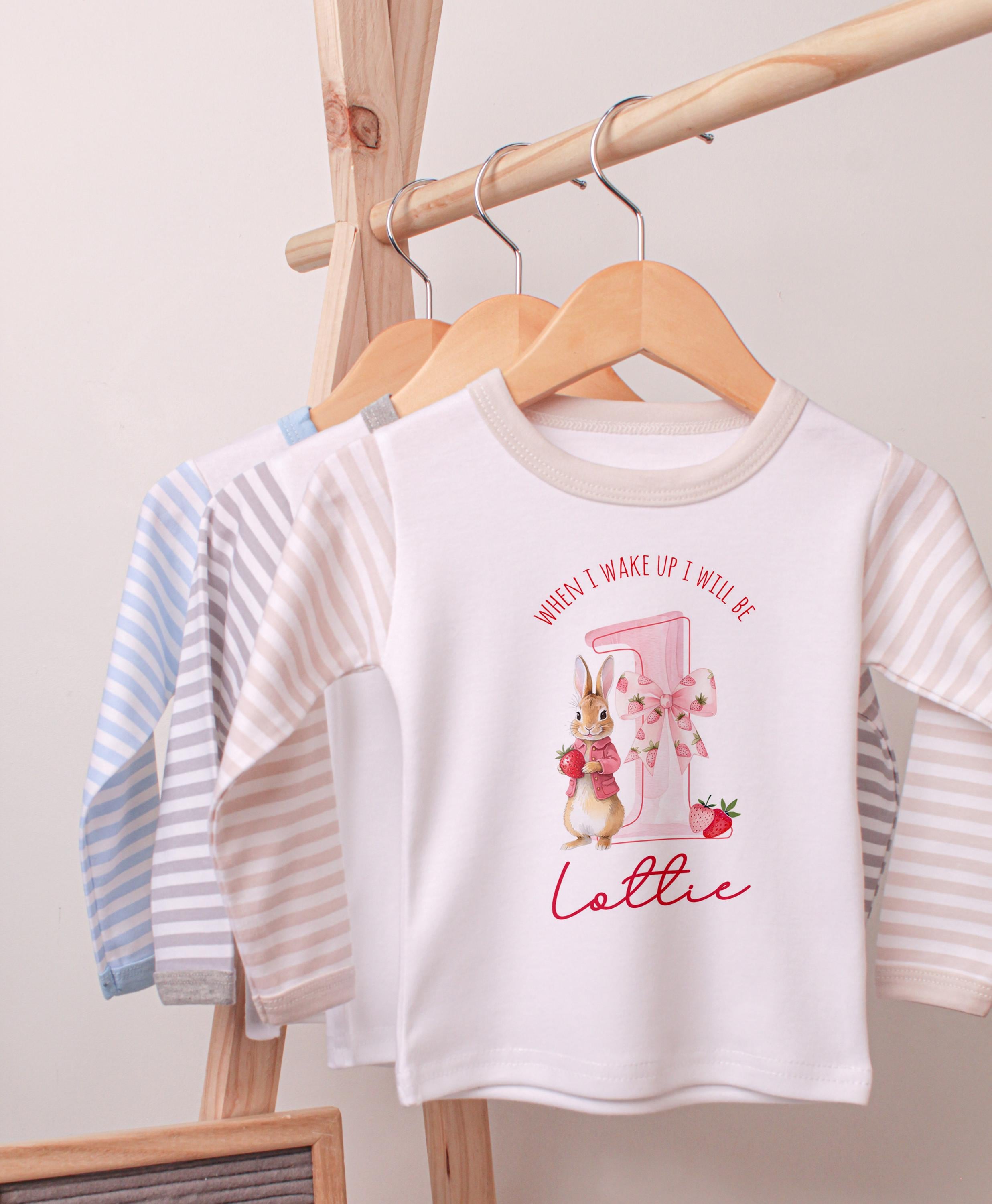 Personalised Girl Pink Strawberry Birthday Pyjamas, When I Wake Up I’ll Be 1 PJs, Toddler Birthday Pjs, Berry First Pyjamas