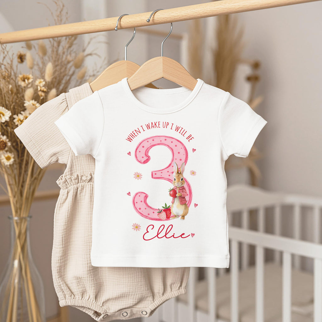 Personalised Girl Pink Strawberry Birthday Pyjamas, When I Wake Up I’ll Be 3 PJs, Toddler Birthday Pjs, Berry third Pyjamas