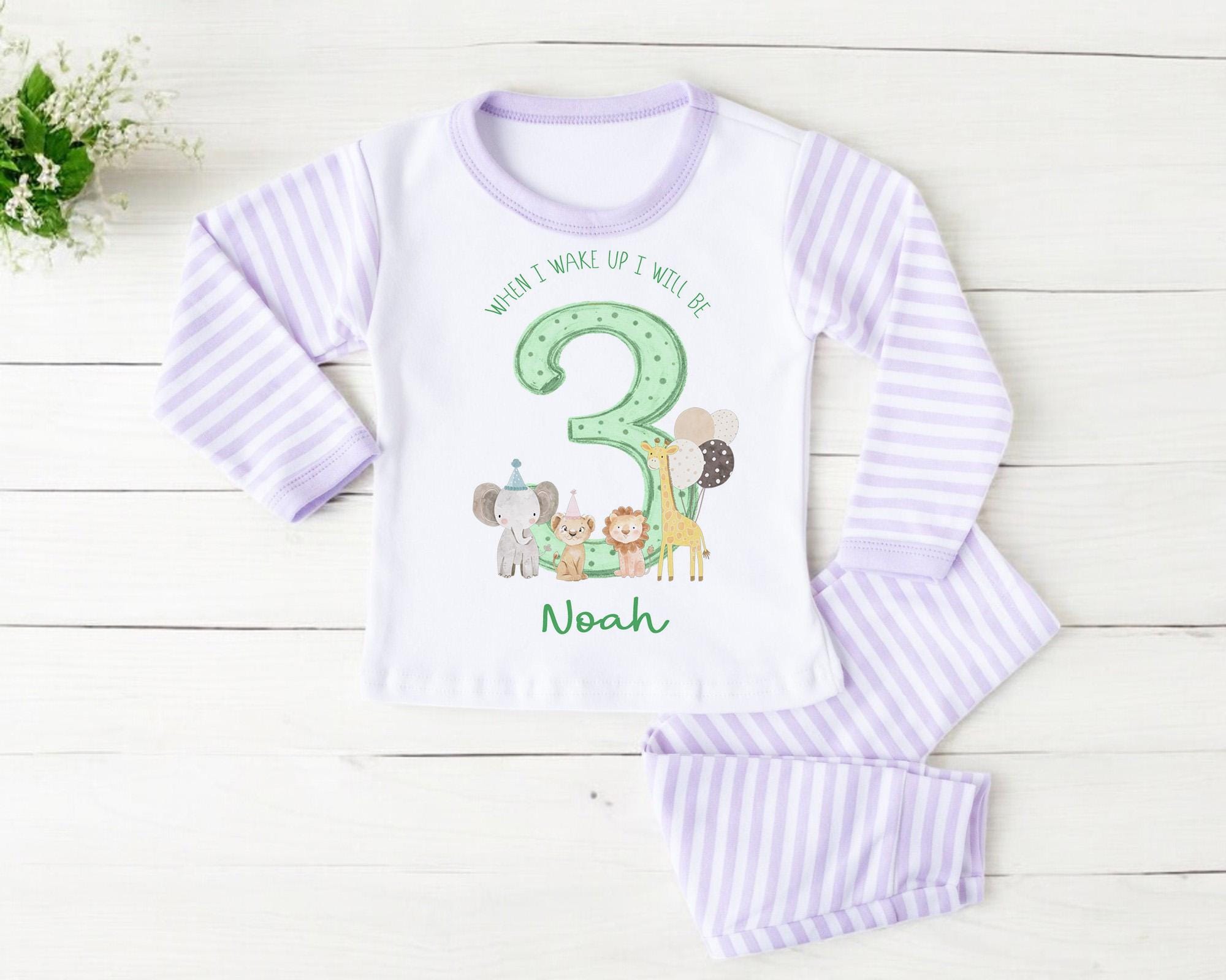 Personalised Girl Pink Strawberry Birthday Pyjamas, When I Wake Up I’ll Be 3 PJs, Toddler Birthday Pjs, Berry third Pyjamas