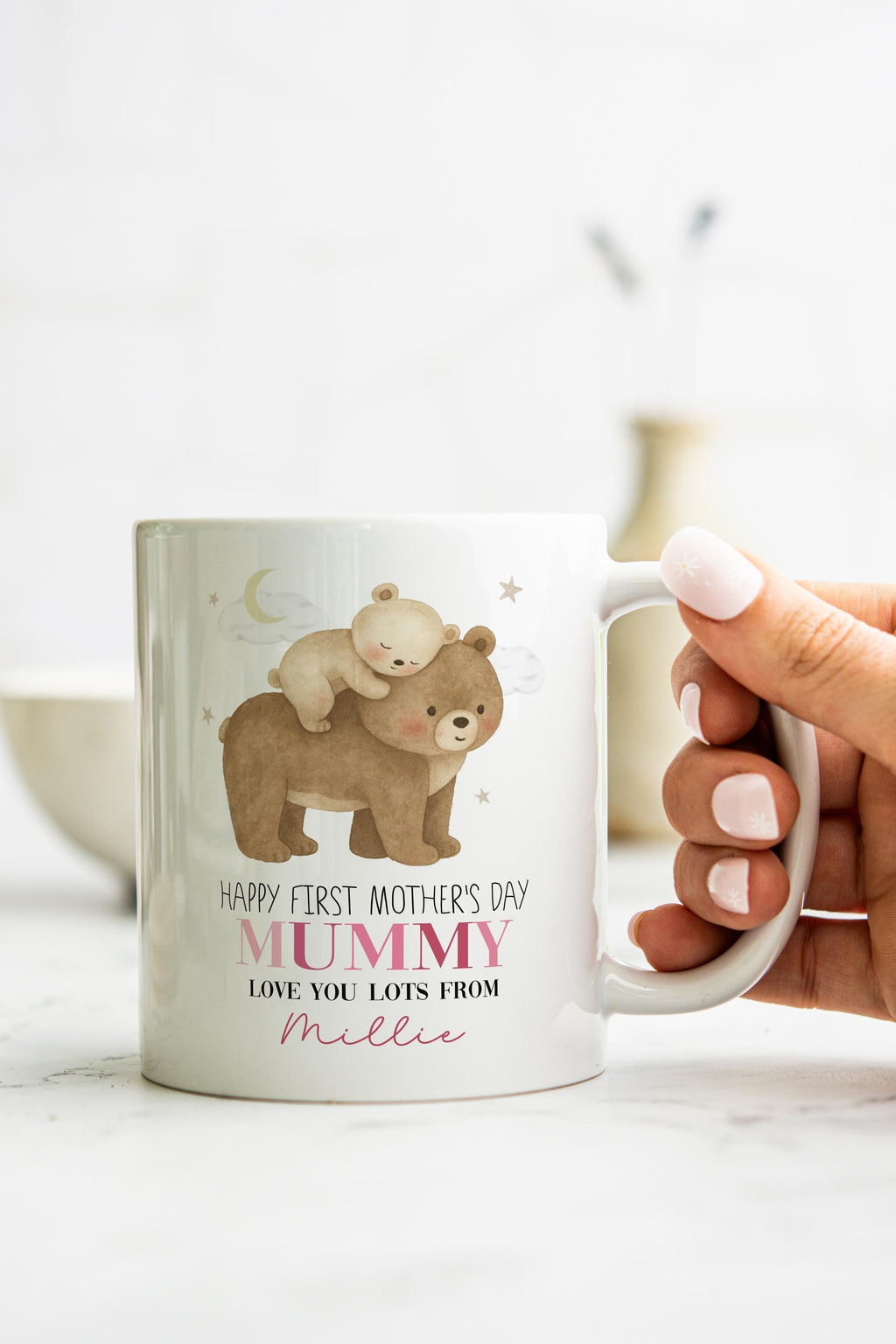 Personalised Happy First Mother's Day Gift, Mummy Bear Mug & Coaster Set, mothers day presents
