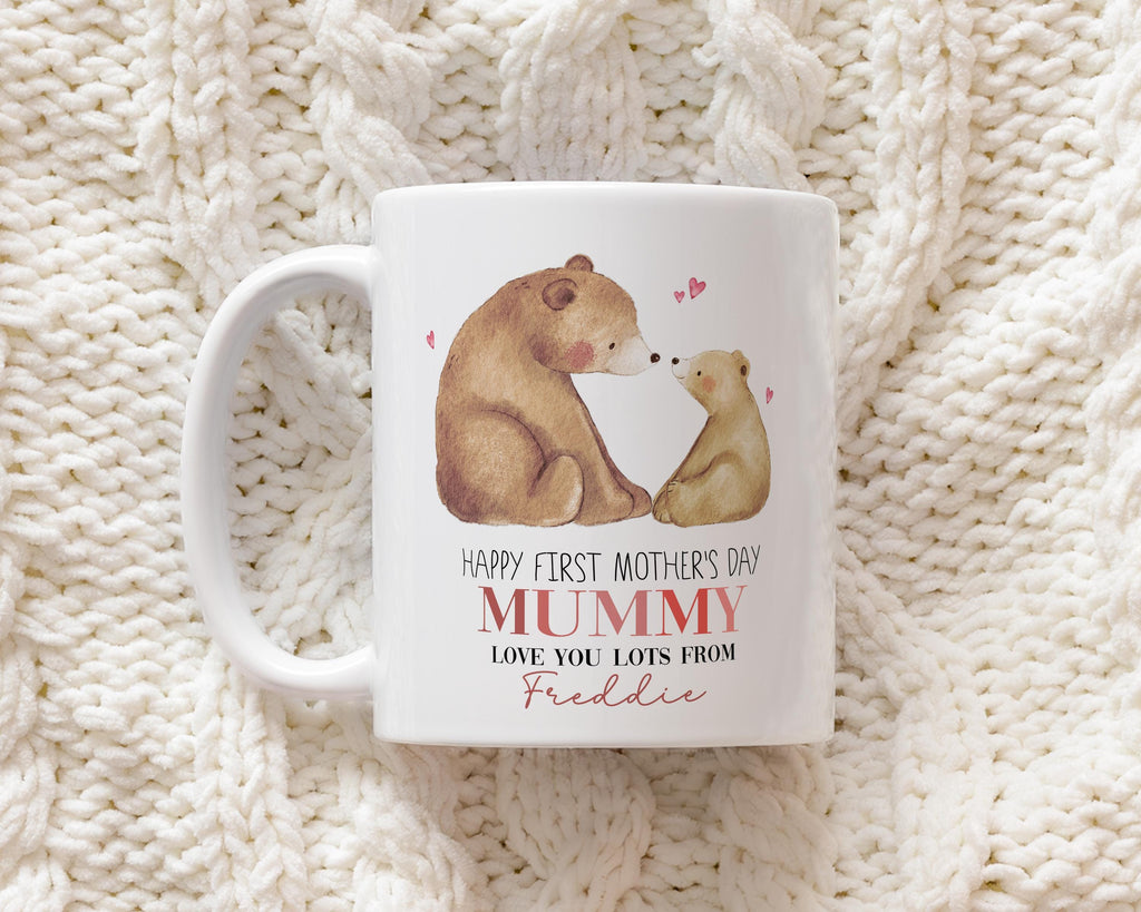 Personalised Happy First Mother's Day Gift, Mummy Bear Mug & Coaster Set, mothers day presents