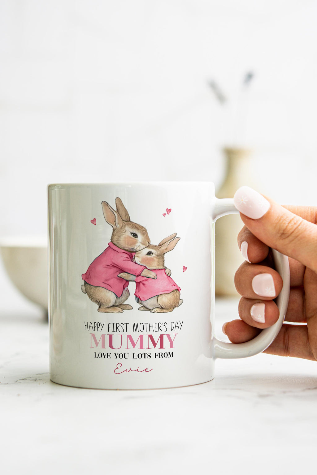 Personalised Happy First Mother's Day Gift, Mummy Bear Mug & Coaster Set, mothers day presents
