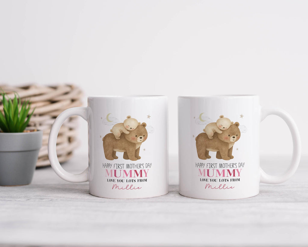 Personalised Happy First Mother's Day Gift, Mummy Bear Mug & Coaster Set, mothers day presents