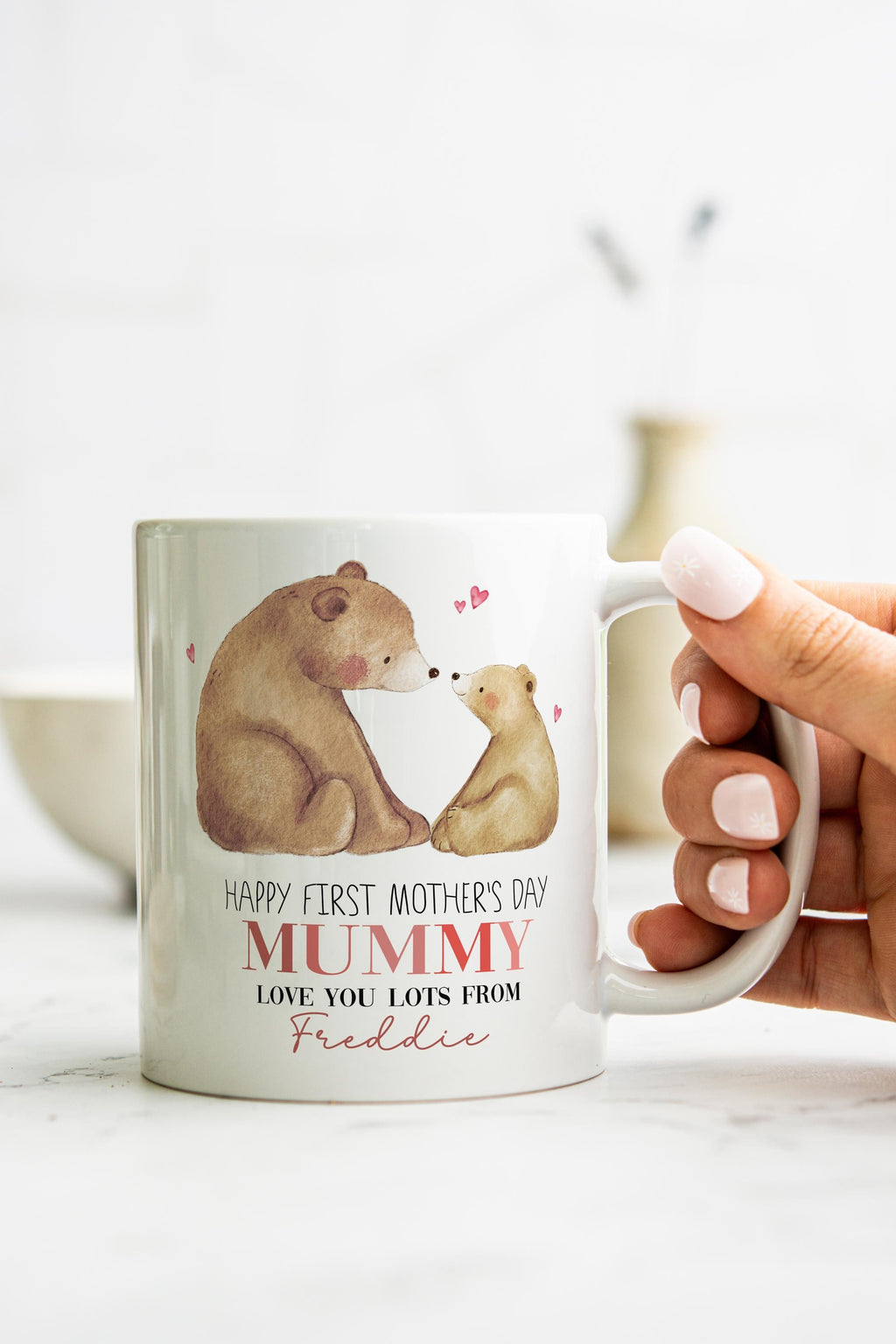 Personalised Happy First Mother's Day Gift, Mummy Bear Mug & Coaster Set, mothers day presents