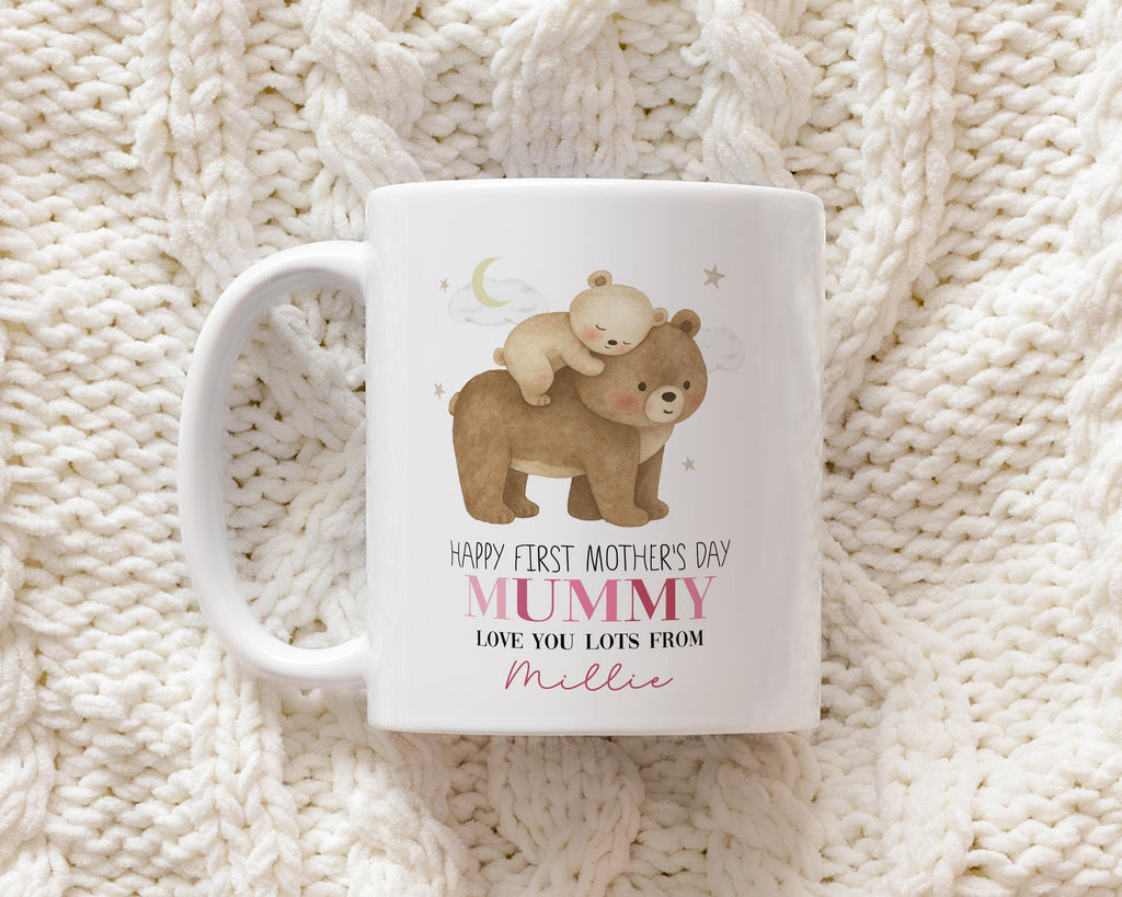 Personalised Happy First Mother's Day Gift, Mummy Bear Mug & Coaster Set, mothers day presents