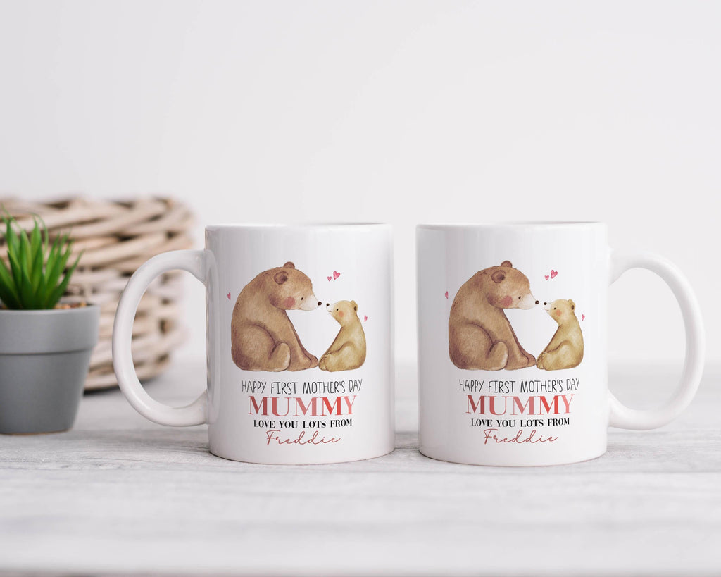 Personalised Happy First Mother's Day Gift, Mummy Bear Mug & Coaster Set, mothers day presents