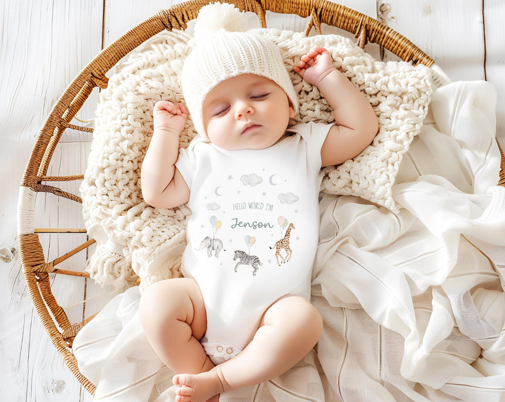 Personalised Hello World Babygrow Sleepsuit, Vest, New Baby Gift, Coming Home Gift, New Baby Pregnancy Baby Announcement sleepsuit