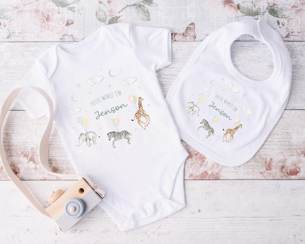 Personalised Hello World Babygrow Sleepsuit, Vest, New Baby Gift, Coming Home Gift, New Baby Pregnancy Baby Announcement sleepsuit