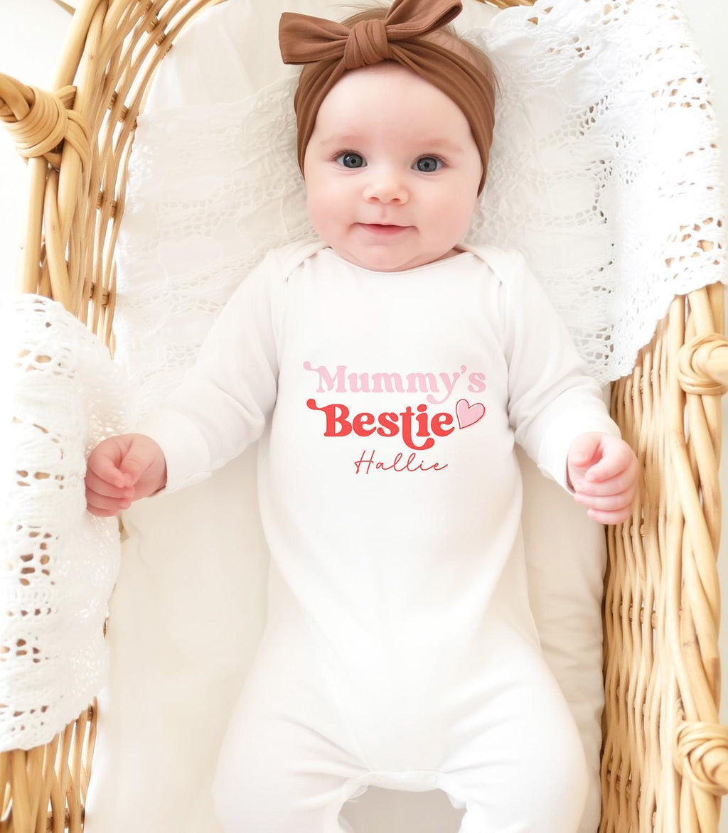 Personalised Mummy's Bestie Mother's Day Babygrow , Mother's Day Gift For New Mum, Personalized Baby Girl Sleepsuit