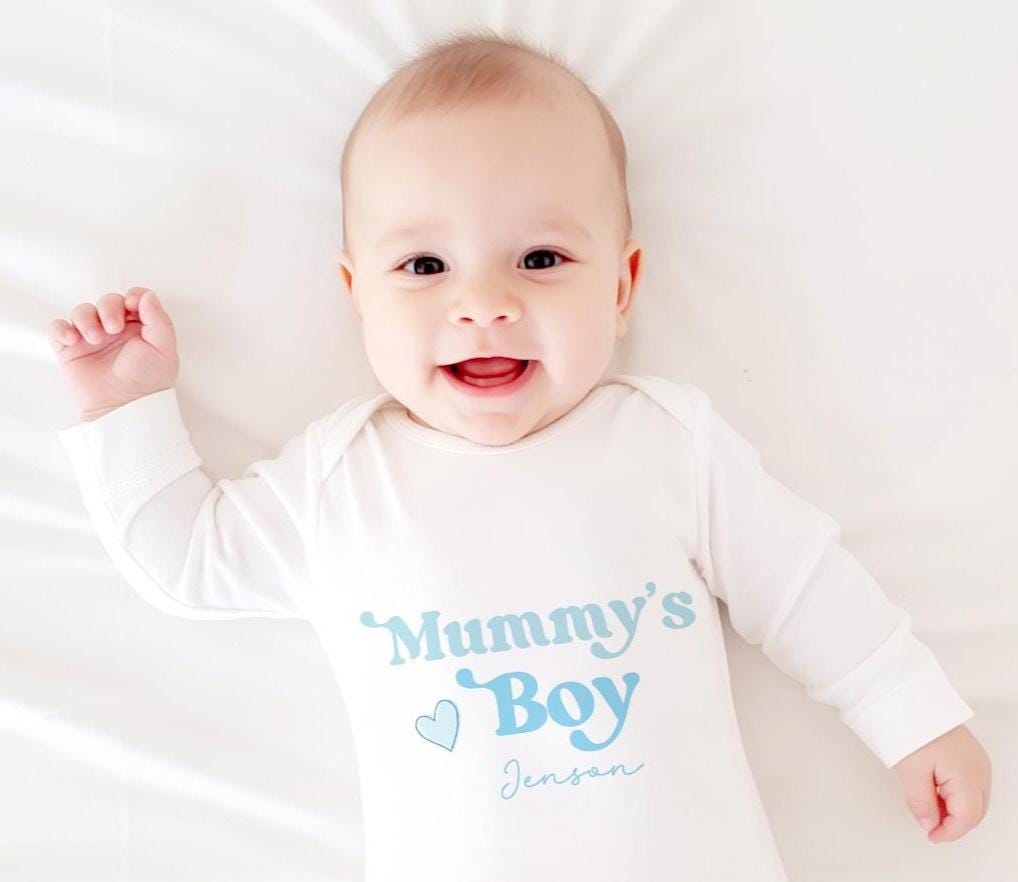 Personalised Mummy's Boy Mother's day Babygrow , Mother's Day Gift For New Mum, Personalized Baby Boy Sleepsuit