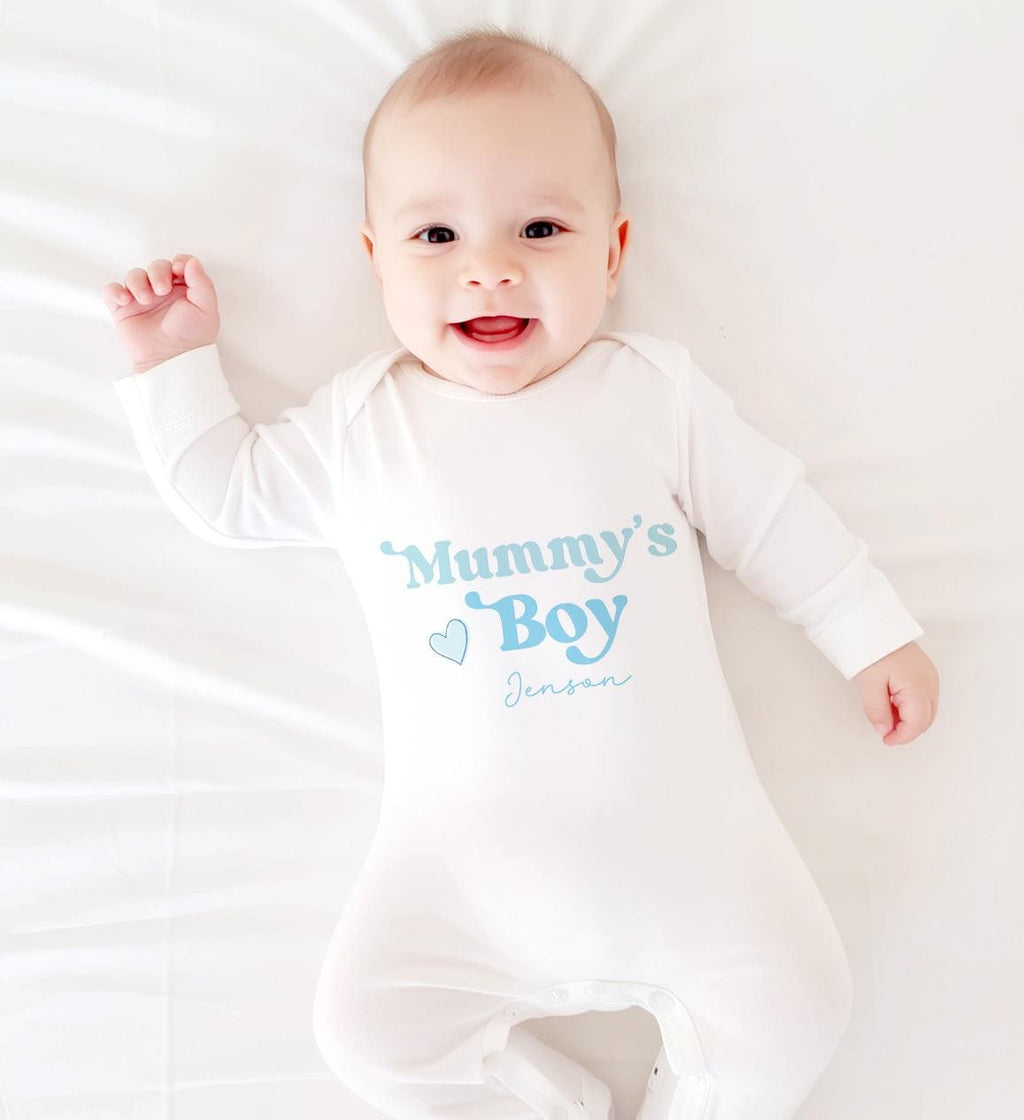 Personalised Mummy's Boy Valentines Day, Mother's Day Gift For New Mum, Personalized Baby Boy Outfit