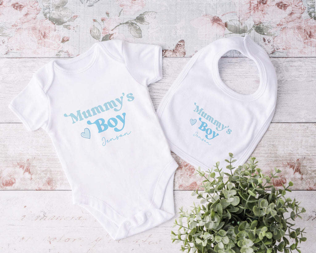 Personalised Mummy's Boy Valentines Day, Mother's Day Gift For New Mum, Personalized Baby Boy Outfit