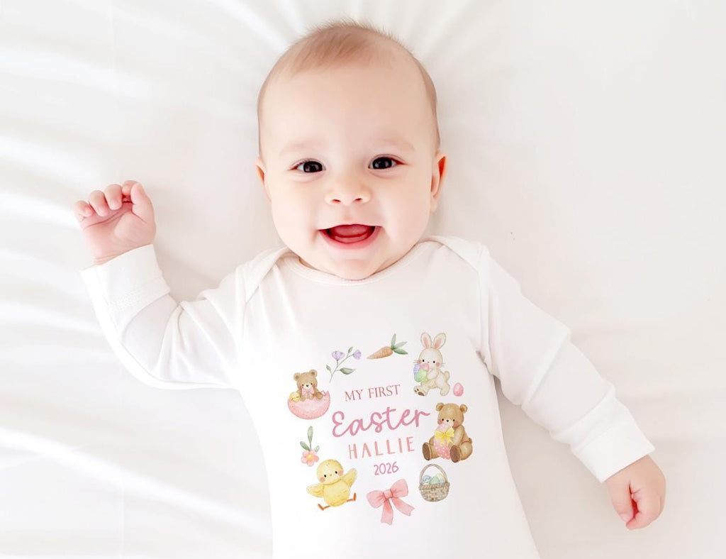 Personalised My First Easter Babygrow, 1st Easter Sleepsuit