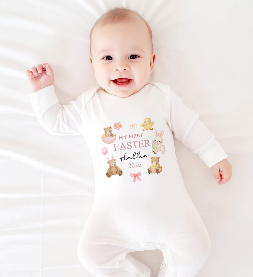 Personalised My First Easter Babygrow, 1st Easter Sleepsuit