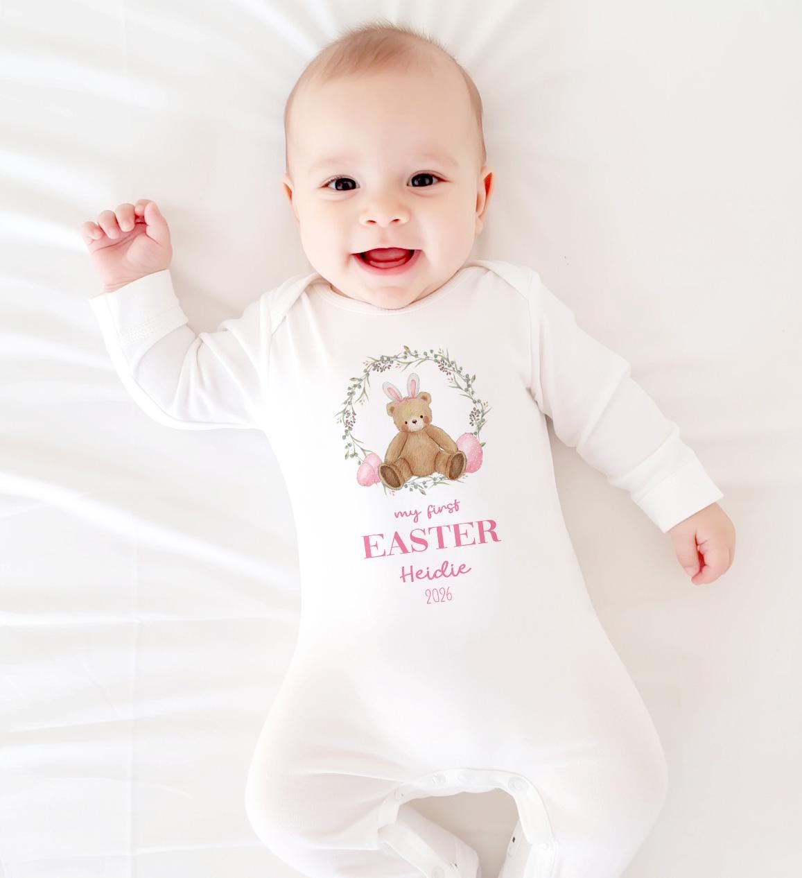 Personalised My First Easter Babygrow, 1st Easter Sleepsuit
