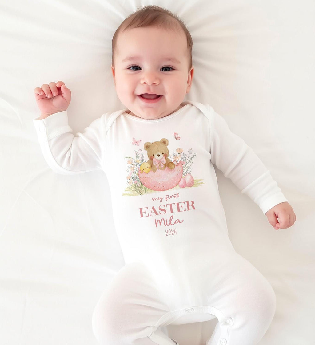 Personalised My First Easter Babygrow, Custom 1st Easter Sleepsuit Outfit Gift For Baby