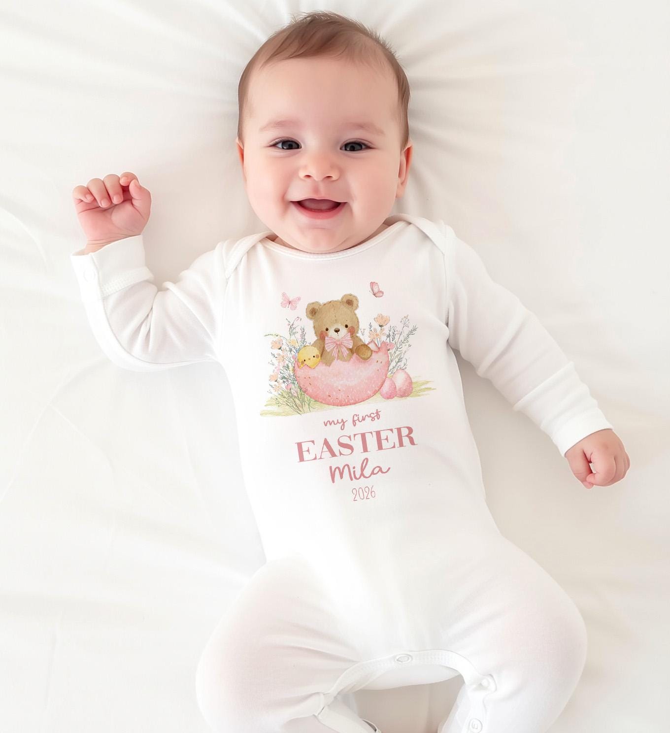Personalised My First Easter Babygrow, Custom 1st Easter Sleepsuit Outfit Gift For Baby