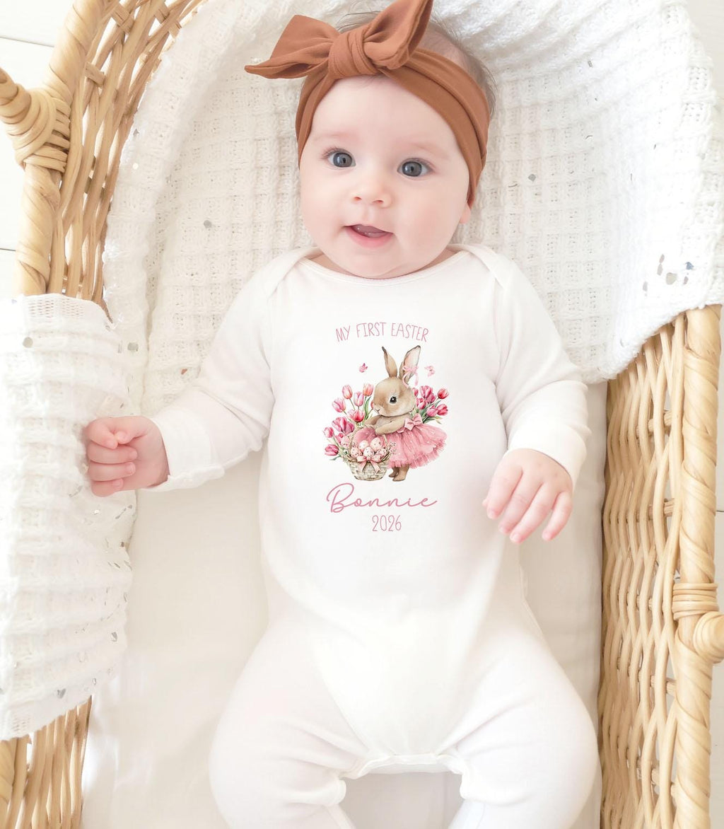 Personalised My First Easter Babygrow, Custom 1st Easter Sleepsuit Outfit Gift For Baby