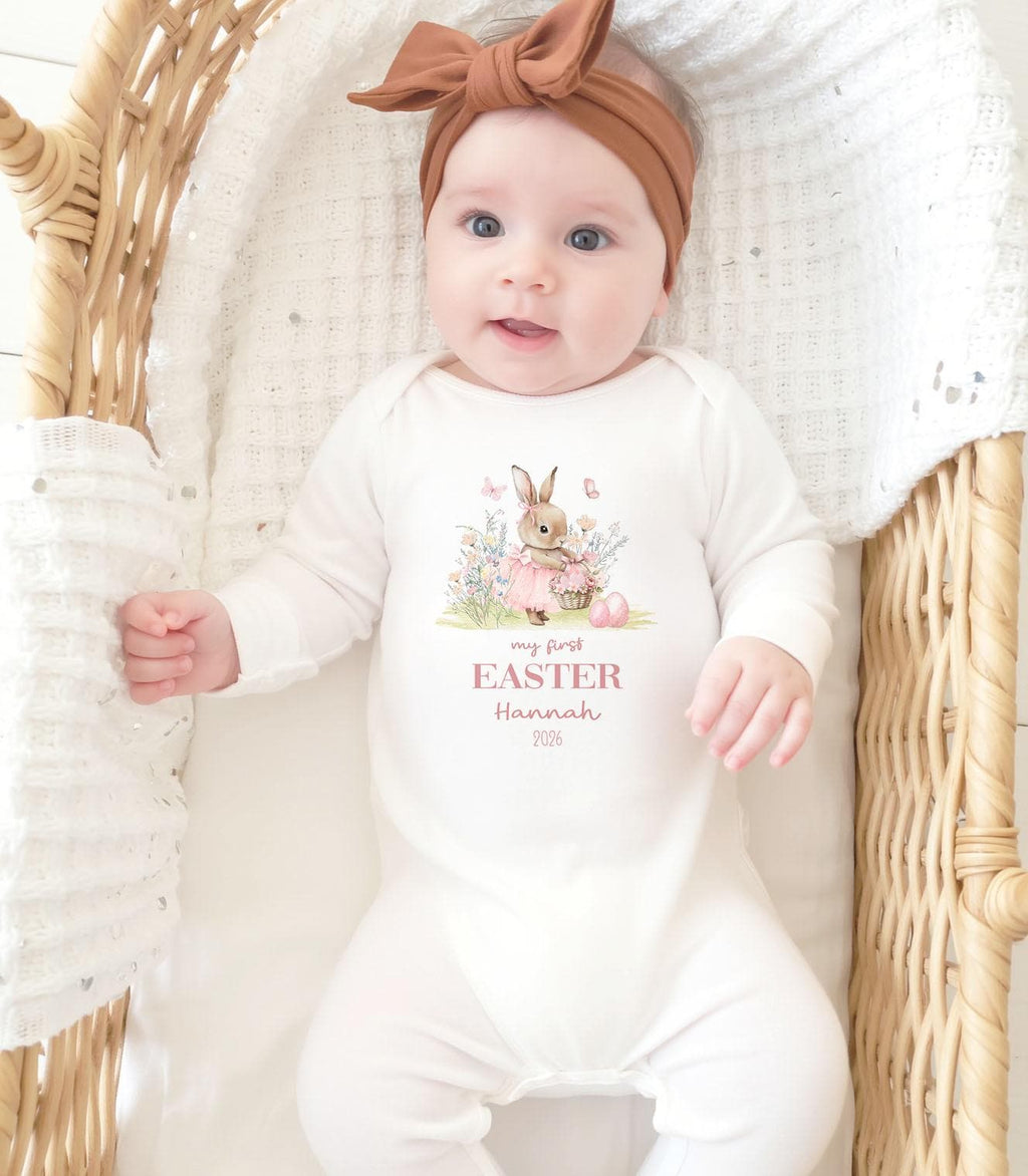 Personalised My First Easter Babygrow, Custom 1st Easter Sleepsuit Outfit Gift For Baby