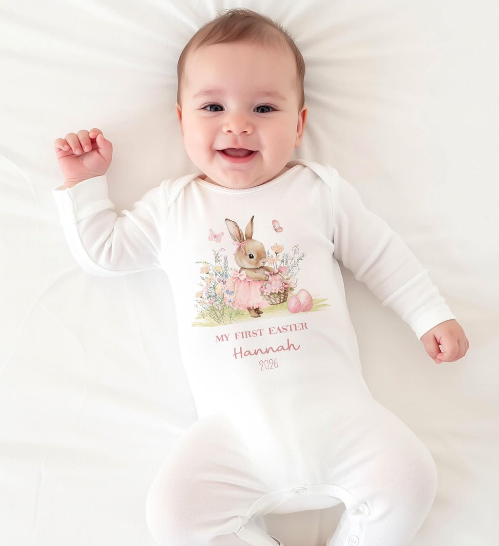 Personalised My First Easter Babygrow, Custom 1st Easter Sleepsuit Outfit Gift For Baby